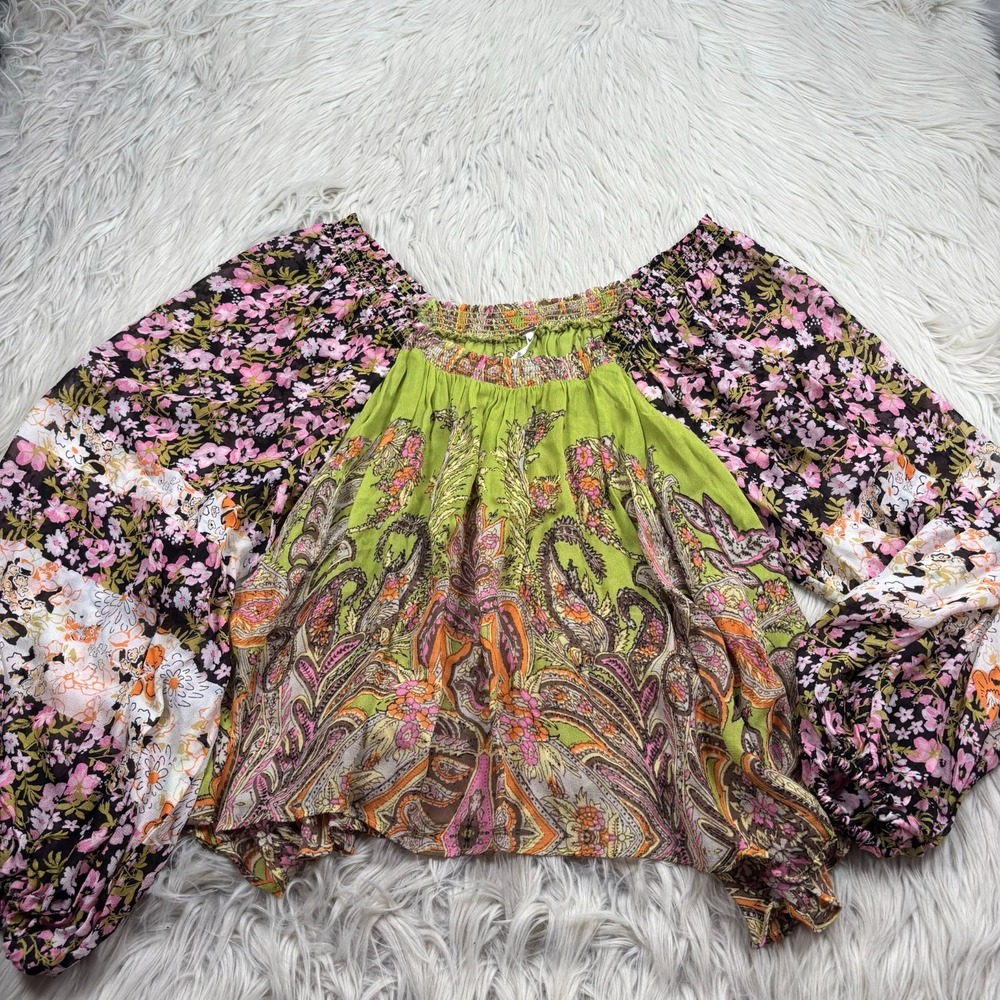 Free People Women's XS Roaming Around Floral Paisley Off the Shoulder Top Boho